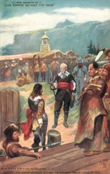 Unser erster Schritt in Kanada, Champlain übergibt Quebec an Admiral Kirke, 20. Juli 1620